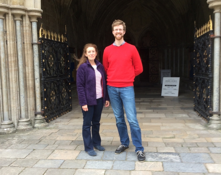 Michelle Nova and Ed Scolding on a visit to Christchurch Priory, Dorset