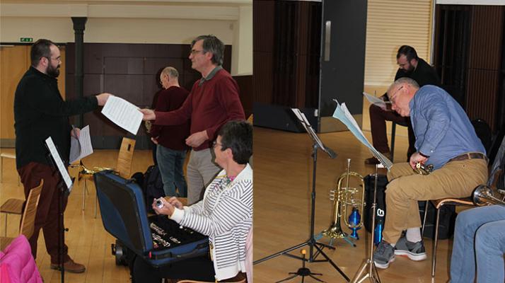 Joshua hands out music sheets and rehearsals being