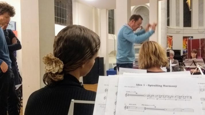 Composer Robert Laidlow at a workshop