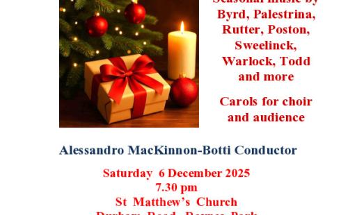 Seasonal music by Byrd, Palestrina, John Rutter and Will Todd with carols for choir and audience