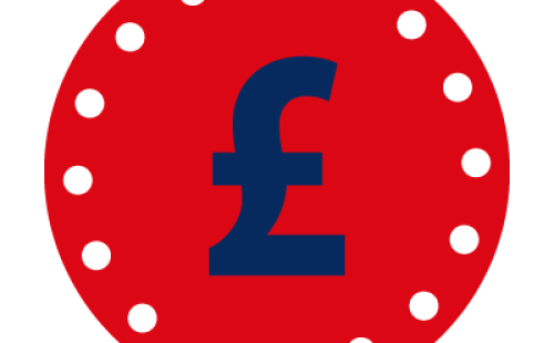 Navy blue £ sign in red circle