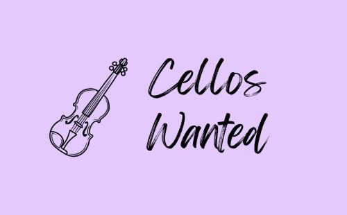 A graphic image of a cello, with the words 