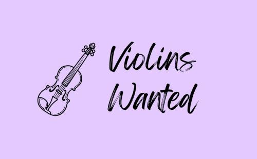 A graphic image of a violin, with the words 