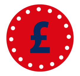 navy blue £ sign in a red circle