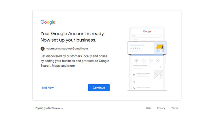 screenshot of Google Business setup