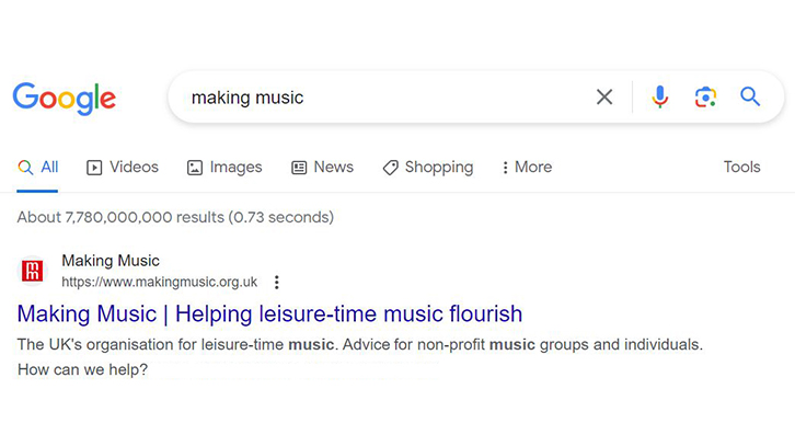 screenshot of Google search results of Making music