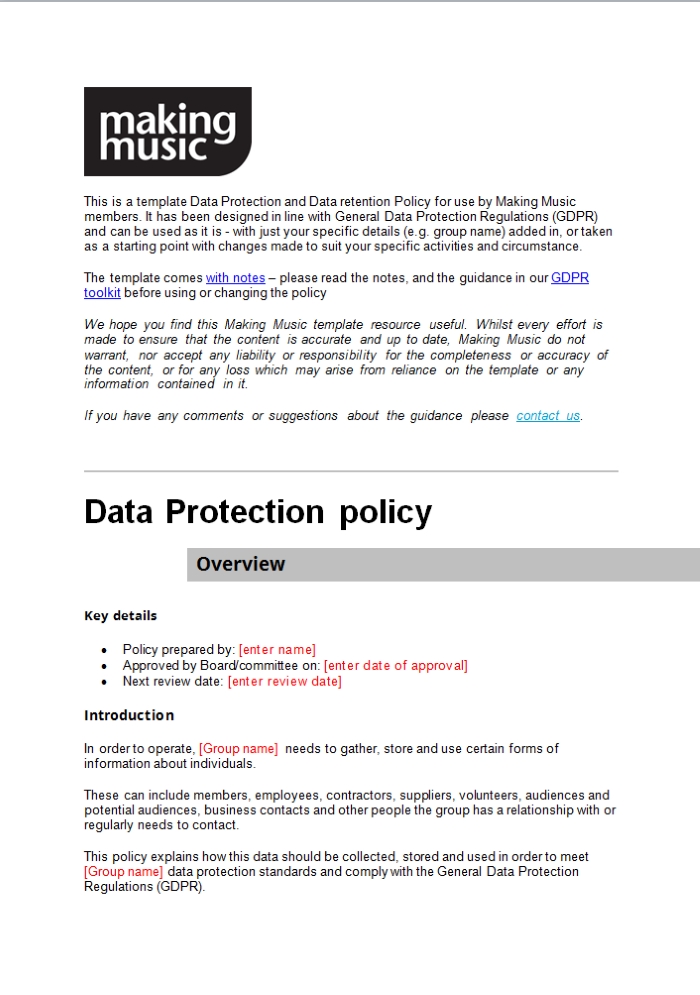 data protection policy template