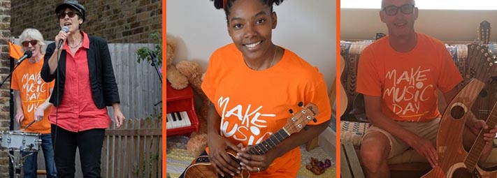 Participants in orange Make Music Day t-shirts