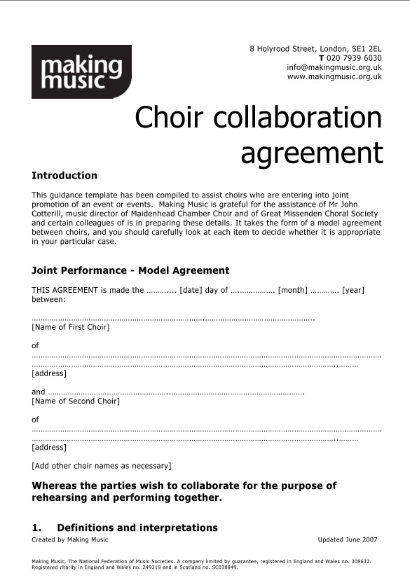 collaboration contract template choir collaboration agreement template making music collaboration contract template choir collaboration agreement template making music
