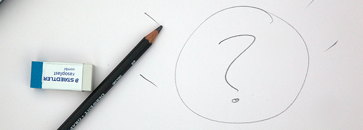 pencil and rubber with a question mark