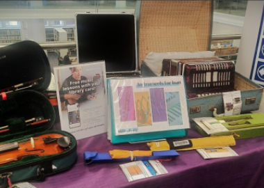 table display with a selection of musical objects