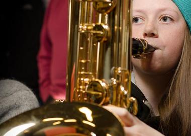 Emma, bass saxophonist for Aberdeenshire Saxophone Orchestra