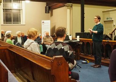 Music creator Fergus Hall meets Hepton Singers in person for the first time